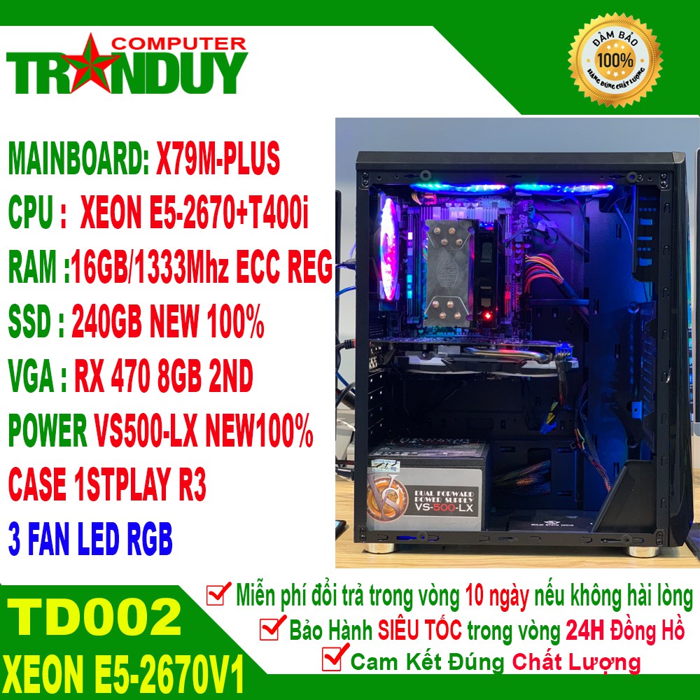 Thùng Máy Workstation Đồ Họa/Chuyên game TD002 /CPU Xeon E5-2670 (20M,8cores 16 threads)/16GB/SSD 240Gb/RX470 8GB