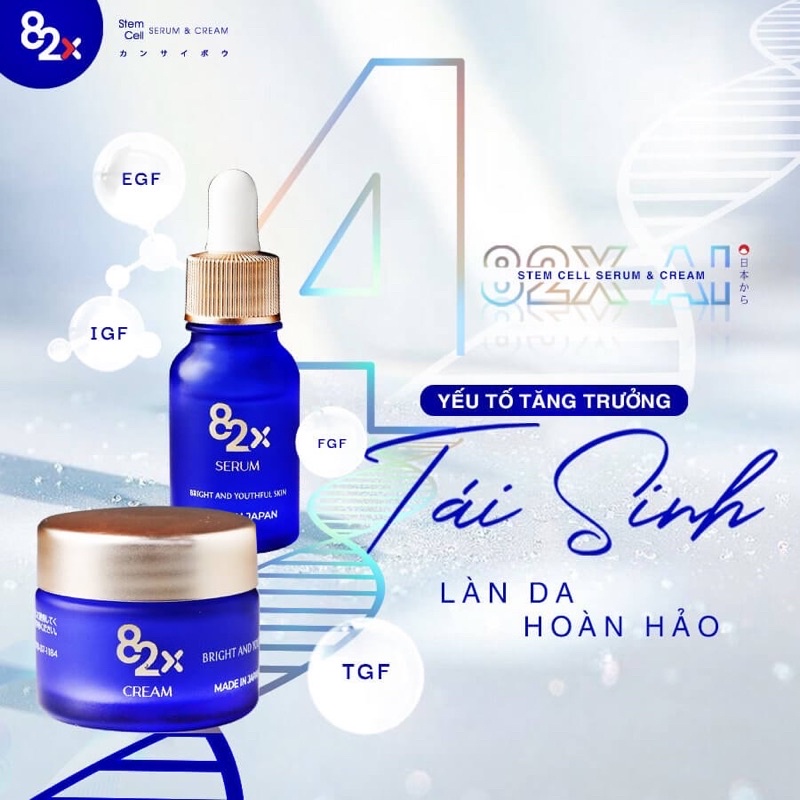 Tinh chất và Serum tế bào gốc 82X- Bộ đôi AI STEM CELL SERUM & CREAM dưỡng trắng , chống lão hóa 10mg/hộp