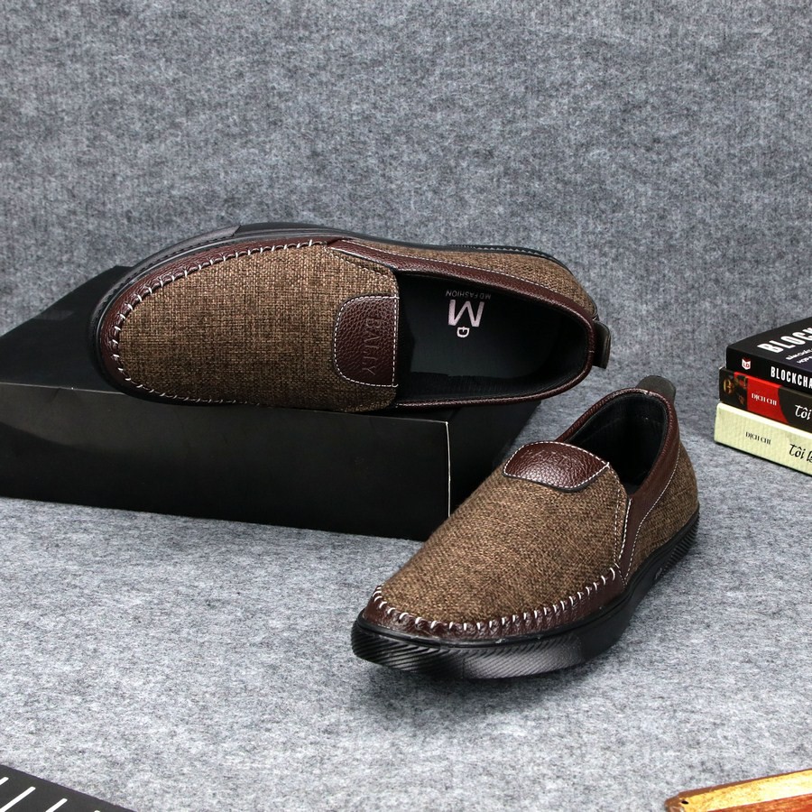 Giày lười vải nam thân nâu đế đen TS214 Tronshop | BigBuy360 - bigbuy360.vn