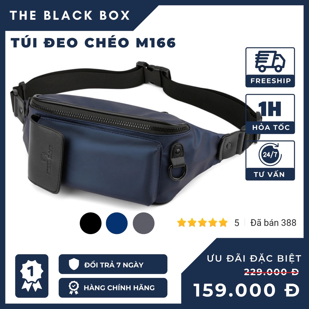 Túi Đeo Chéo Nam STEEL ROSE M166 Chống Nước Cao Cấp Đeo Ngực Đeo Hông, Bao Tử Thời Trang 2022 - The Black Box