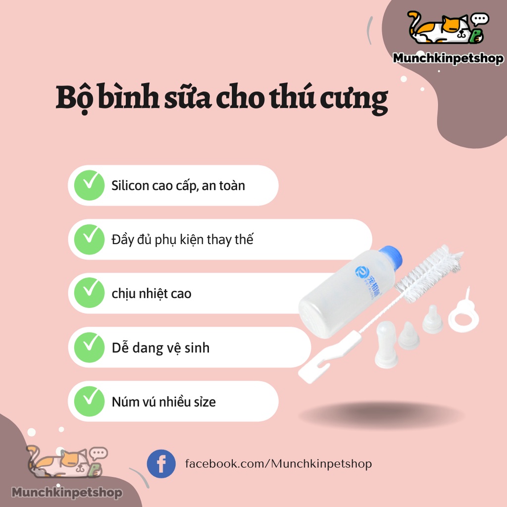 Combo bình sữa cho chó mèo con, hamster, chuột, thú cưng nhỏ