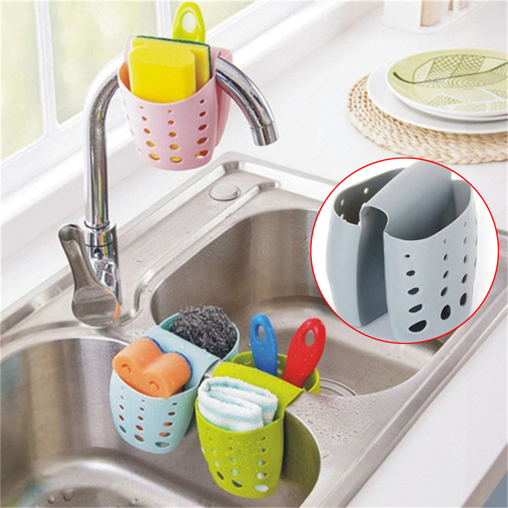Rổ hai ngăn đựng đồ rửa chén xà phồng để bồn rửa tay có rãnh thoát nước (nhiều màu)