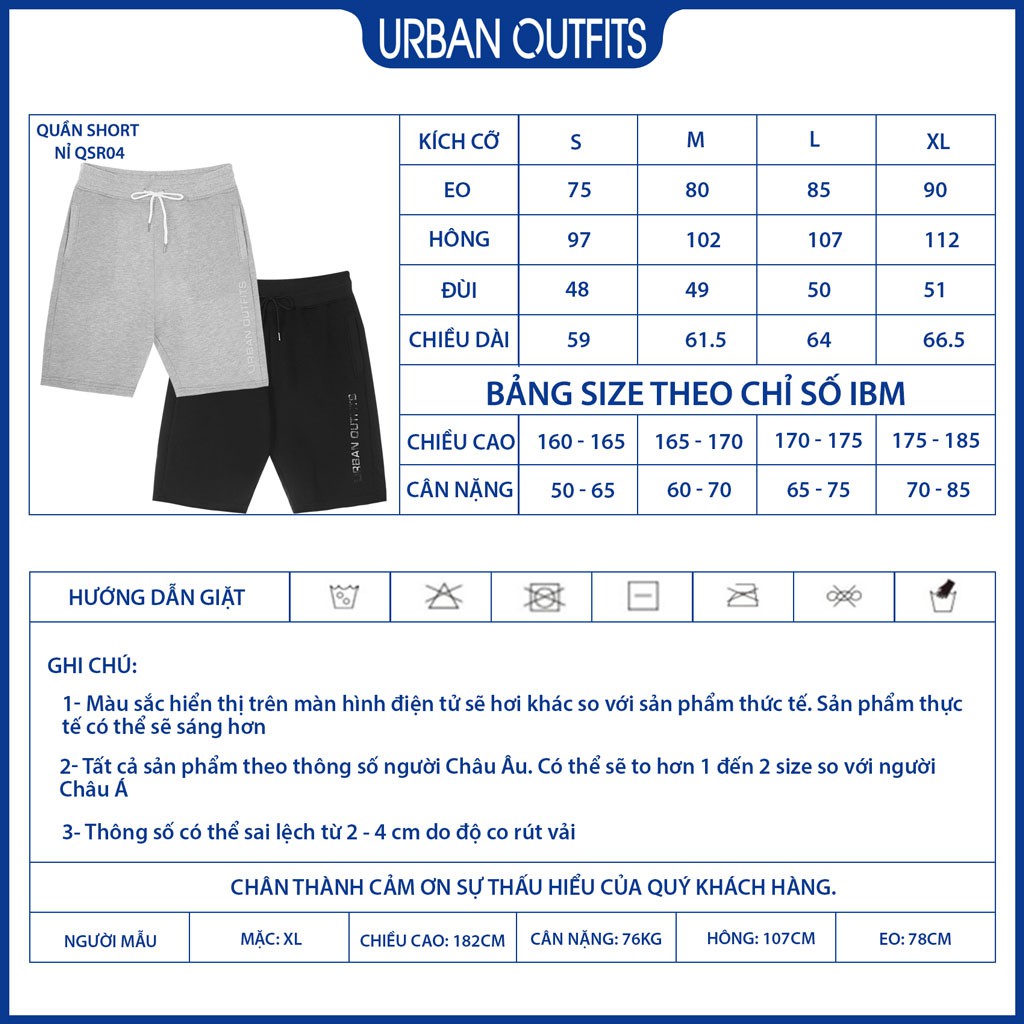 Quần Sọt Nam Nữ Lưng Thun Big Size URBAN OUTFITS In Chữ UO 100 Cotton Short Nỉ OUTFIT QSR04