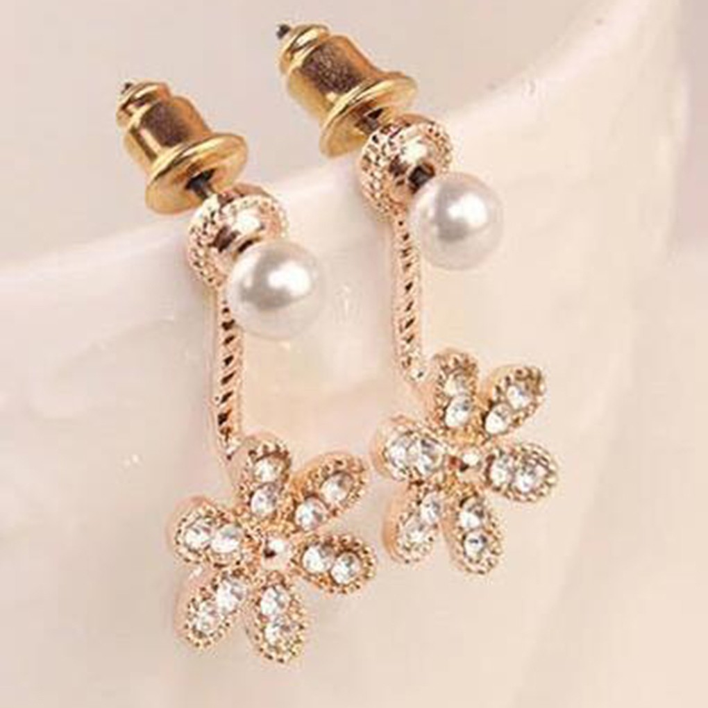 Hoa Tai Dáng Dài Hình Hoa Đính Đá Phối Ngọc Trai Thanh Lịch