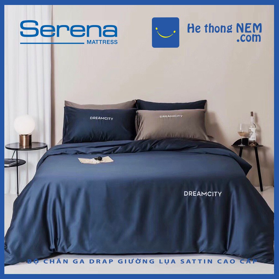 Bộ Chăn Ga Gối 5 Món Lụa SERENA Set Ga Trải Giường Drap Cao Cấp - Hệ Thống Nệm