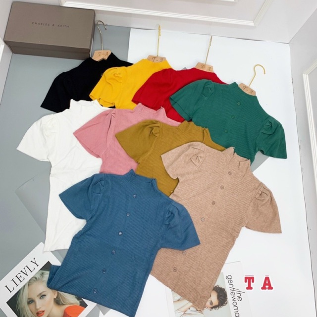 Áo len tay bồng cúc giữa 8 màu dành cho nữ