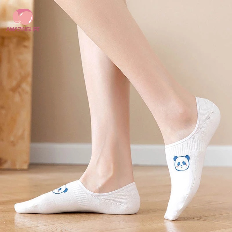 1 Đôi Vớ Thuyền Ngắn Co Giãn Thoáng Khí In Hình Động Vật Hoạt Hình Bằng Silicon Chống Trượt Thời Trang Xuân Hè