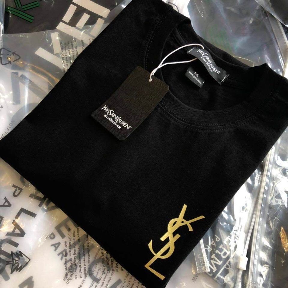 Áo Thun Cotton Cổ Tròn Dáng Rộng In Nhãn Hiệu Thời Trang Saint LAURENT Cho Nam Nữ