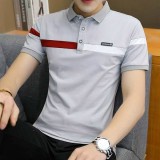 Áo thun polo nam có cố tay ngắn viền ngang ngực đơn giản vải thun cotton co giãn - ATN4701