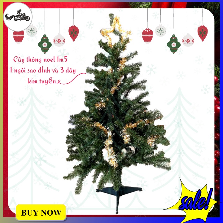 Cây thông noel 1m5 tặng kèm dây kim tuyến và ngôi sao đỉnh hàng đẹp tán dày rậm