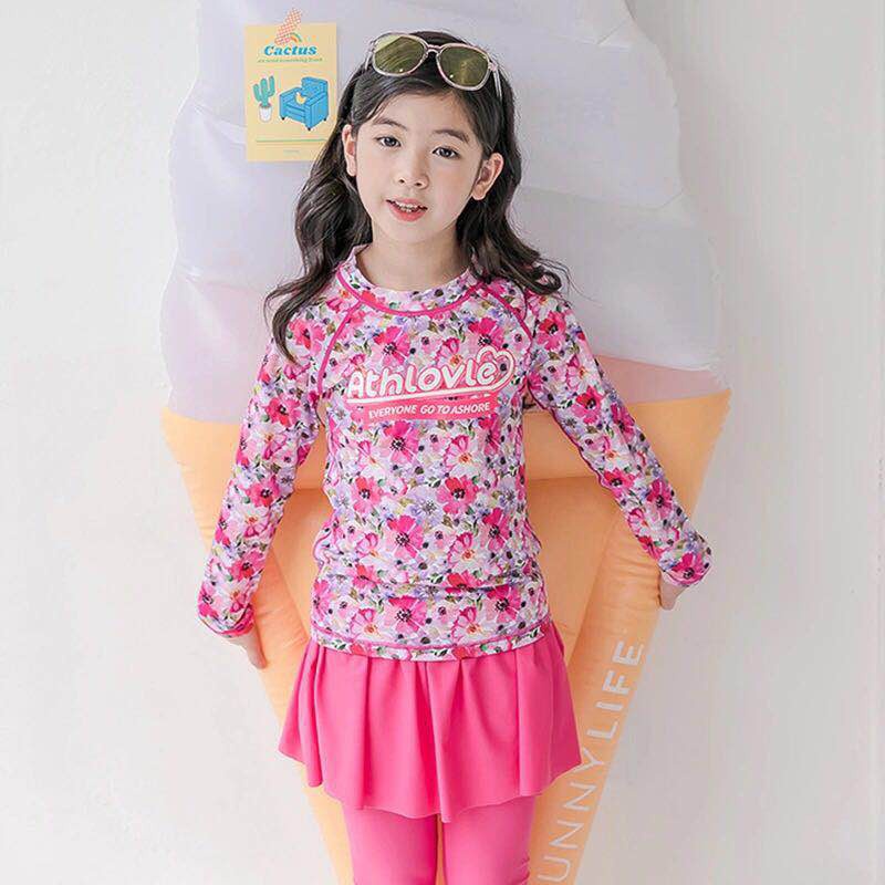 Bộ Đồ Bơi Hai Mảnh Áo Tay Dài 5 Kiểu Dành Cho Bé Gái 2-11 Tuổi