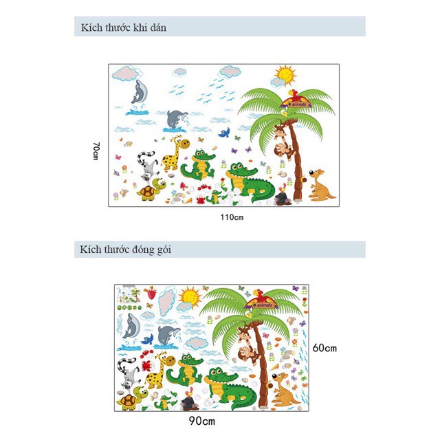 Decal dán tường Thú cá sấu kết hợp Happy travel
