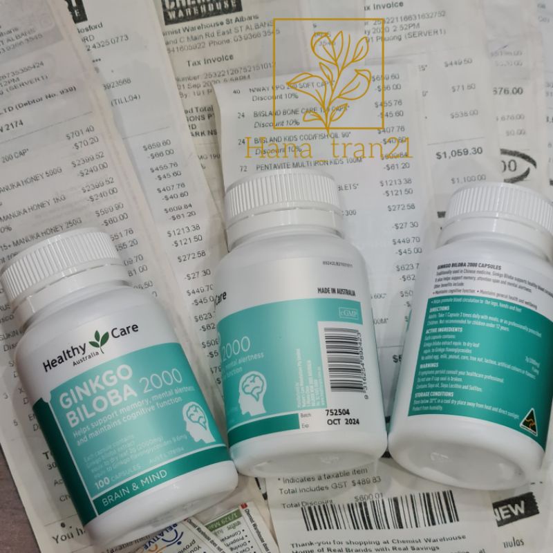 Tuần hoàn Bổ não Ginkgo Biloba 2000  Healthy Care, 100 viên, Mẫu mới