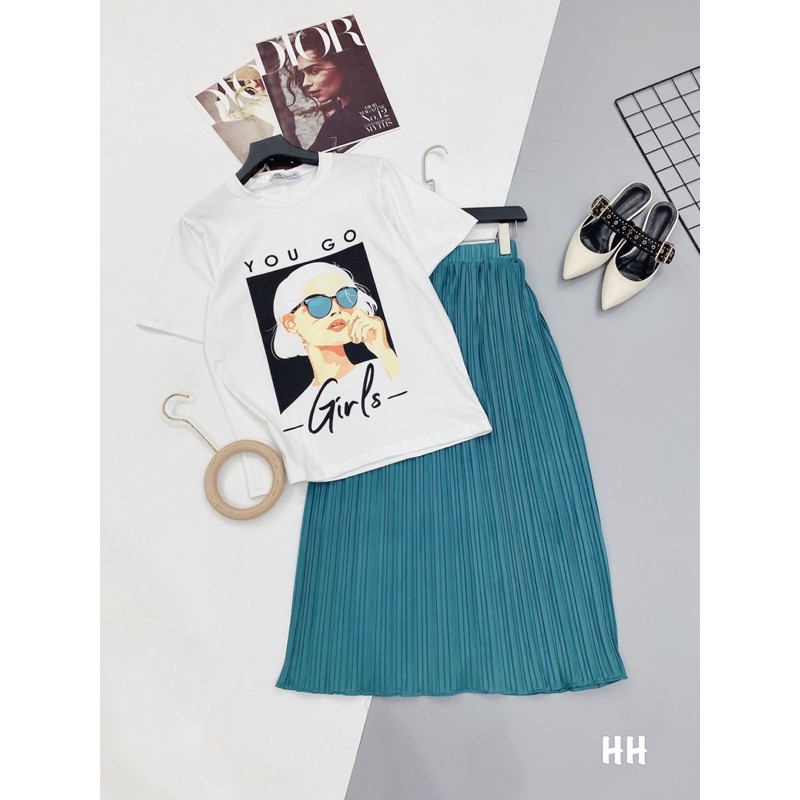 BỘ NỮ ÁO PHÔNG KÈM CHÂN VÁY XẾP LI | BigBuy360 - bigbuy360.vn