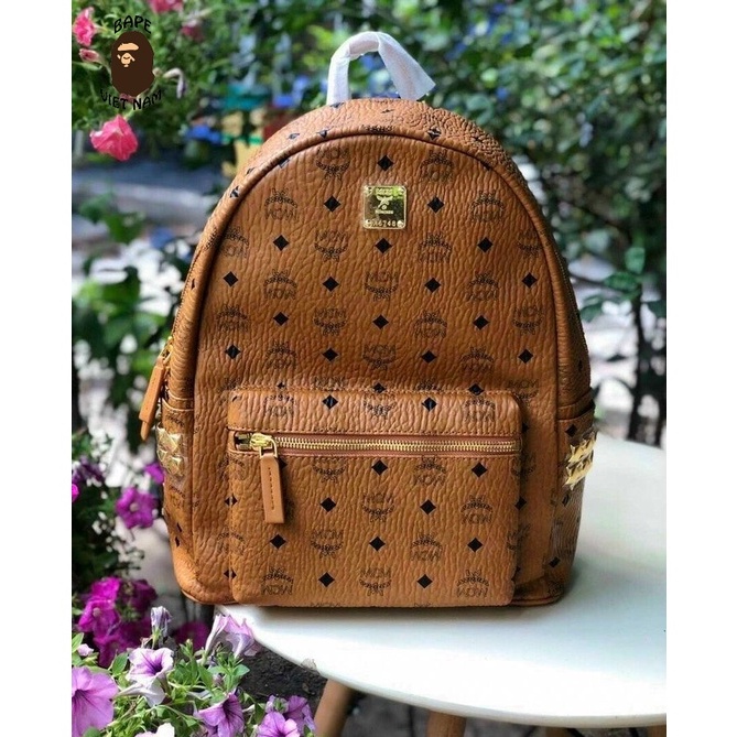 [Best Quality} Balo M.C.M Stark size 32x40cm, M C M Backpack bản lót da cao cấp, Màu Nâu, Đen, Kem, Hồng BapeVN