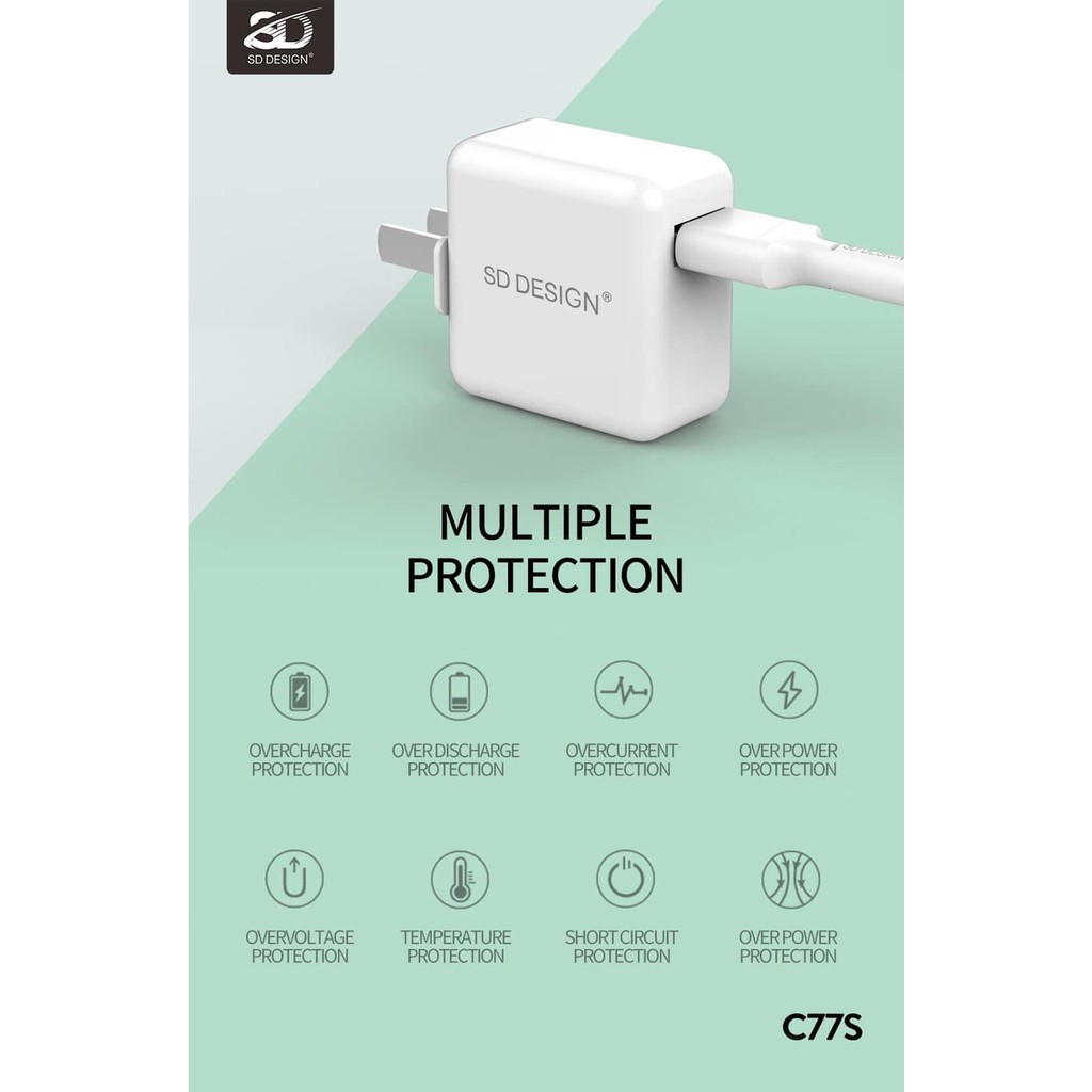 Củ sạc SD C77S cổng USB 2.4A cóc sạc dùng cho iPhone, iPad, Android - Chính hãng