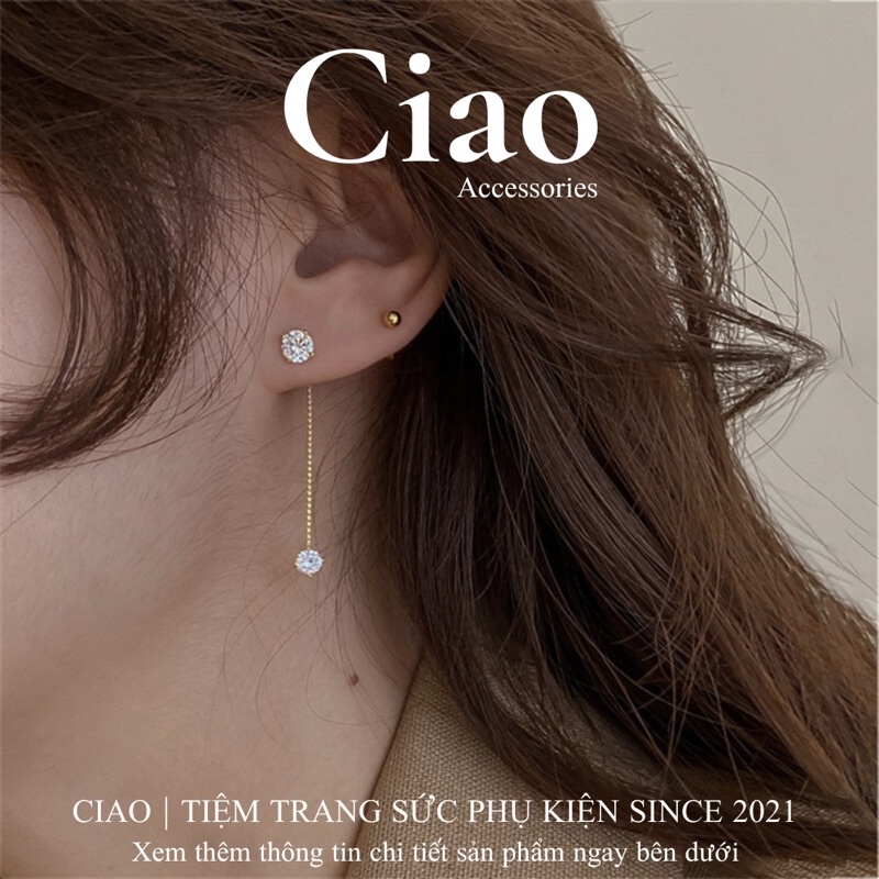 [HOẢ TỐC 1H] Khuyên tai/ Bông tai dáng dài mạ bạc S925 thiết kế đính đá nữ tính Milano Ciao