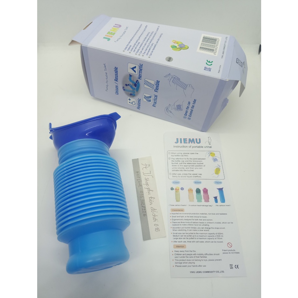 bồn tiểu mini di động có nắp cài chắc chắn, có thể kéo dãn để tăng thể tích chứa, chất liệu nhựa siêu bền