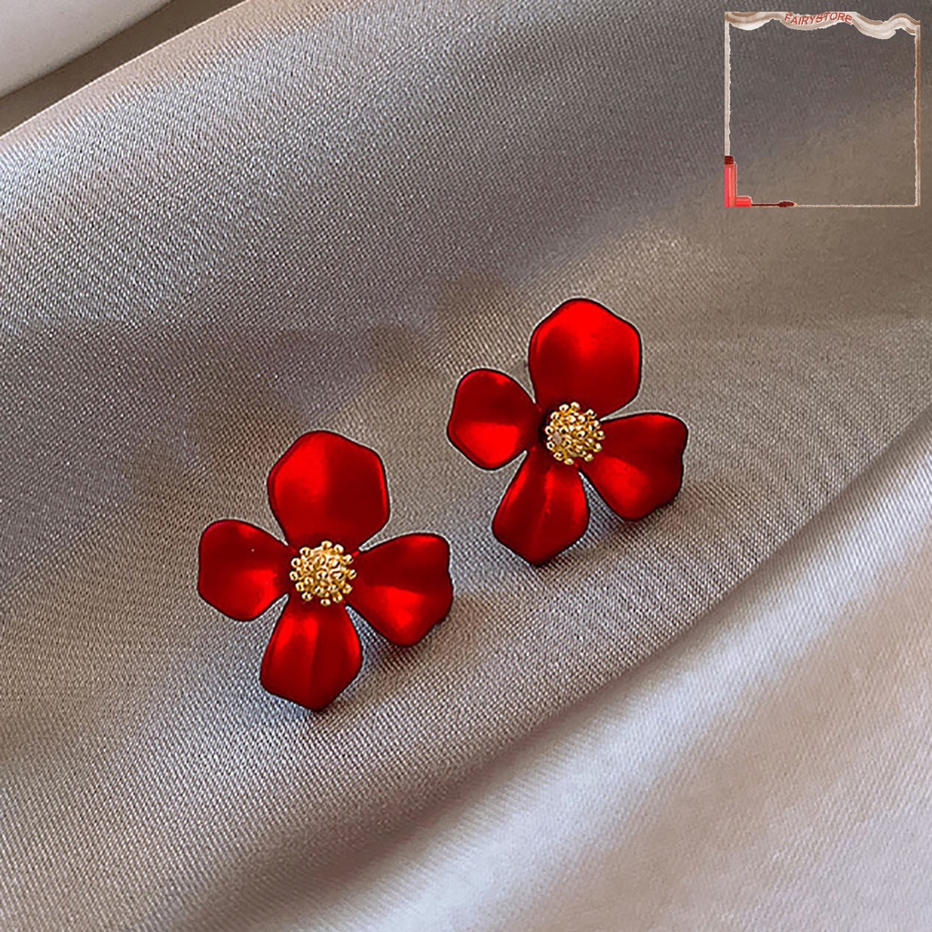 1 Đôi Bông Tai Hình Hoa Đỏ Ngọt Ngào Cho Nữ