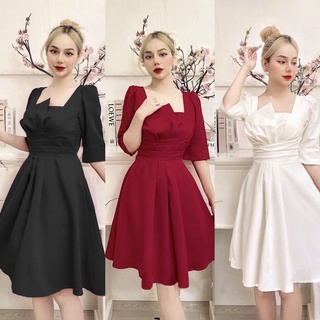 SP:011215 Đầm dự tiệc cổ vuông bigsize Kim Ngân 50 kg đến 100kg ( Đầm dán xoè mini) [Đầm nữ bigsize đầm tết ) M/L/Xl/Xxl