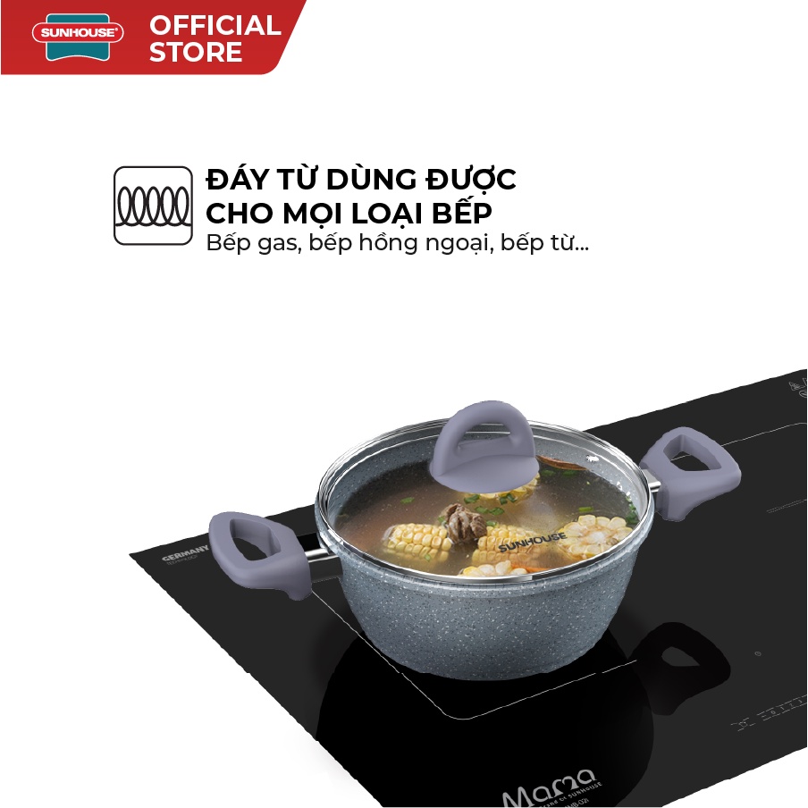 Nồi vân đá đáy từ Sunhouse SHG2024MMB  sử dụng cho mọi loại bếp