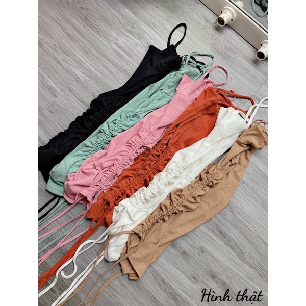 đầm hai dây body rút dây chất len gân