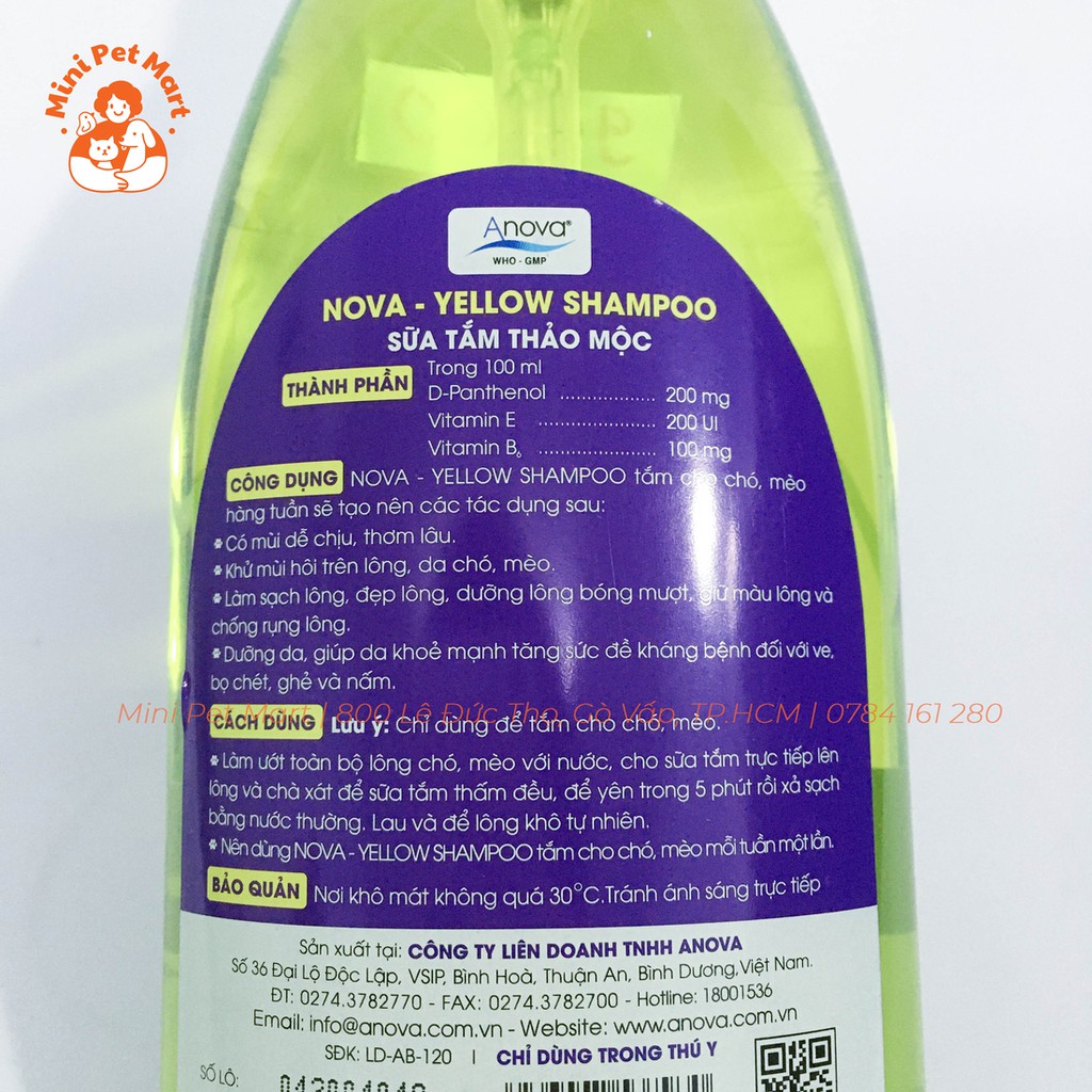 Sữa tắm thảo mộc cho chó, mèo NOVA YELLOW SHAMPOO - 300ml