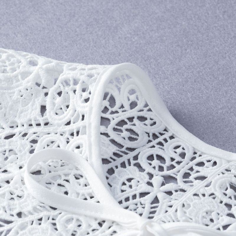 Cổ áo ren rỗng giả thắt nơ đính ngọc trai nhân tạo phong cách hoàng gia cổ điển cho nữ