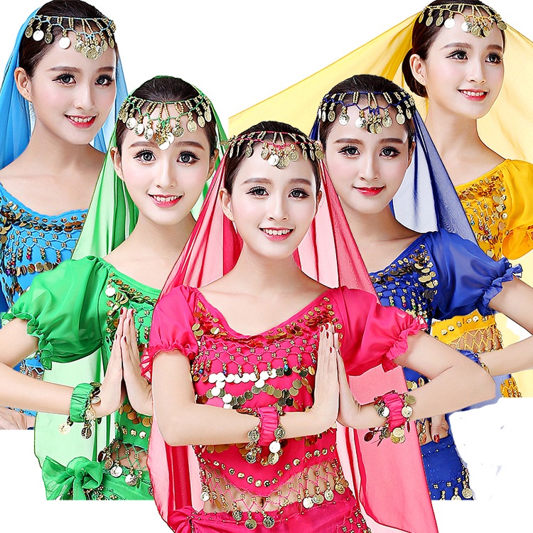 Trang phục múa bụng tay ngắn chất liệu Chiffon đính kim sa lấp lánh | BigBuy360 - bigbuy360.vn