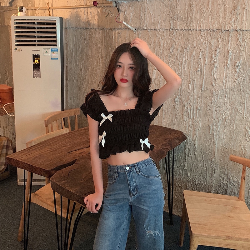 Áo IELGY màu trơn phối nơ thời trang gợi cảm dành cho nữ