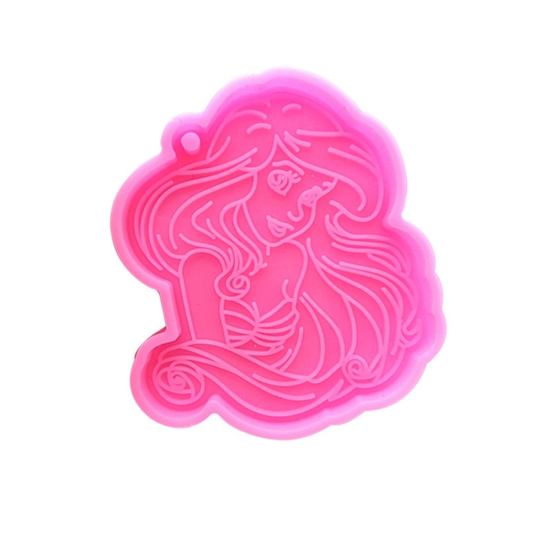 Sa Khuôn Silicon Làm Móc Khóa / Trang Sức Thủ Công Hình Cô Gái Tóc Dài Có Lỗ Treo Chìa Khóa / Làm Quà Tặng Sinh