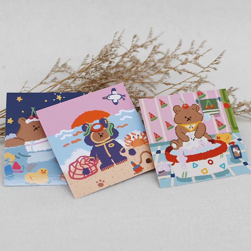 Set 9 postcard thiệp decor trang trí tường tặng kèm 9 hình dán tròn