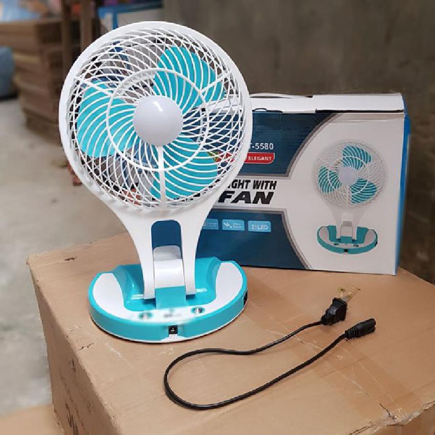 Quạt Tích Điện 5580 Mini Fan 2 In 1 Gấp Gọn + Đèn Chiếu Sáng Thông Minh 2 Chế Độ Gió