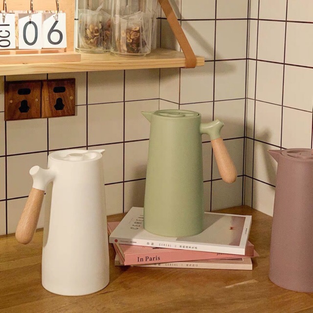 Bình nước cách nhiệt tay gỗ phong cách Nhật Bản - Décor nhà Sò