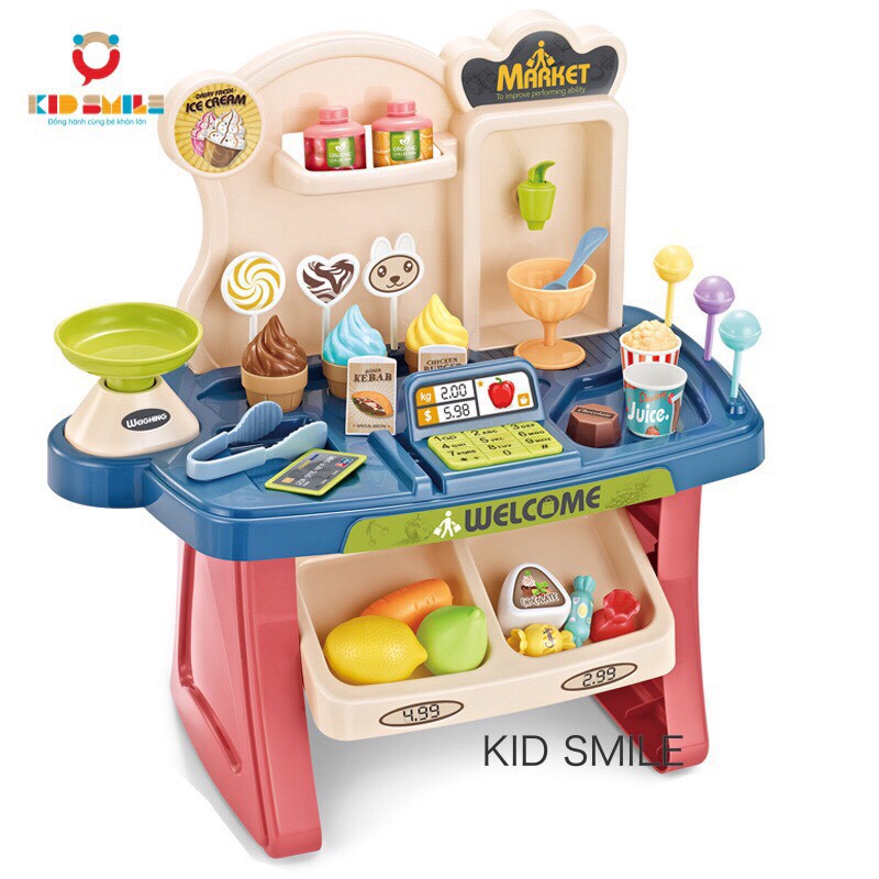 Bộ đồ ăn trẻ em đồ chơi Bộ đồ chơi trẻ em quầy bán đồ ăn siêu thị, đồ chơi làm bếp chất liệu nhựa ABS cao cấp 33 chi