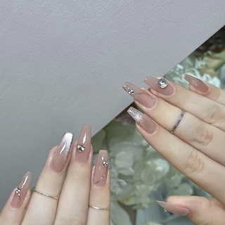 Nailbox móng úp móng giả thiết kế hot hồng ombre mắt mèo đính đá blinkblink