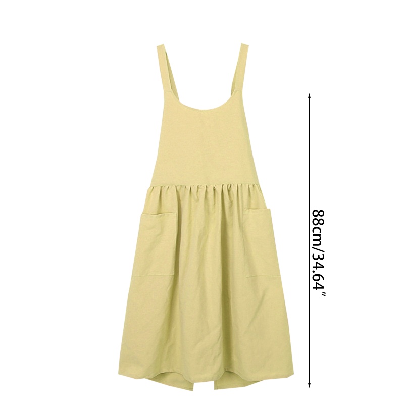 Tạp Dề Bằng Cotton Lanh Màu Trơn Có Túi Và Dây Thắt Lưng Tùy Chỉnh Cho Nữ