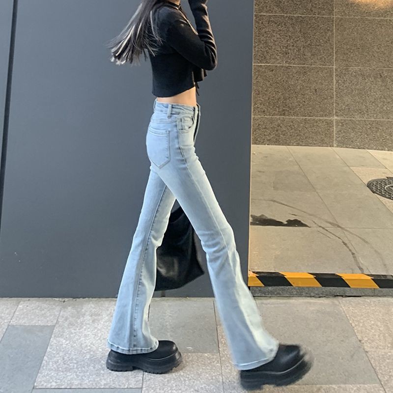 Quần Jeans Dài Ống Loe Lưng Cao Thời Trang Dành Cho Nữ