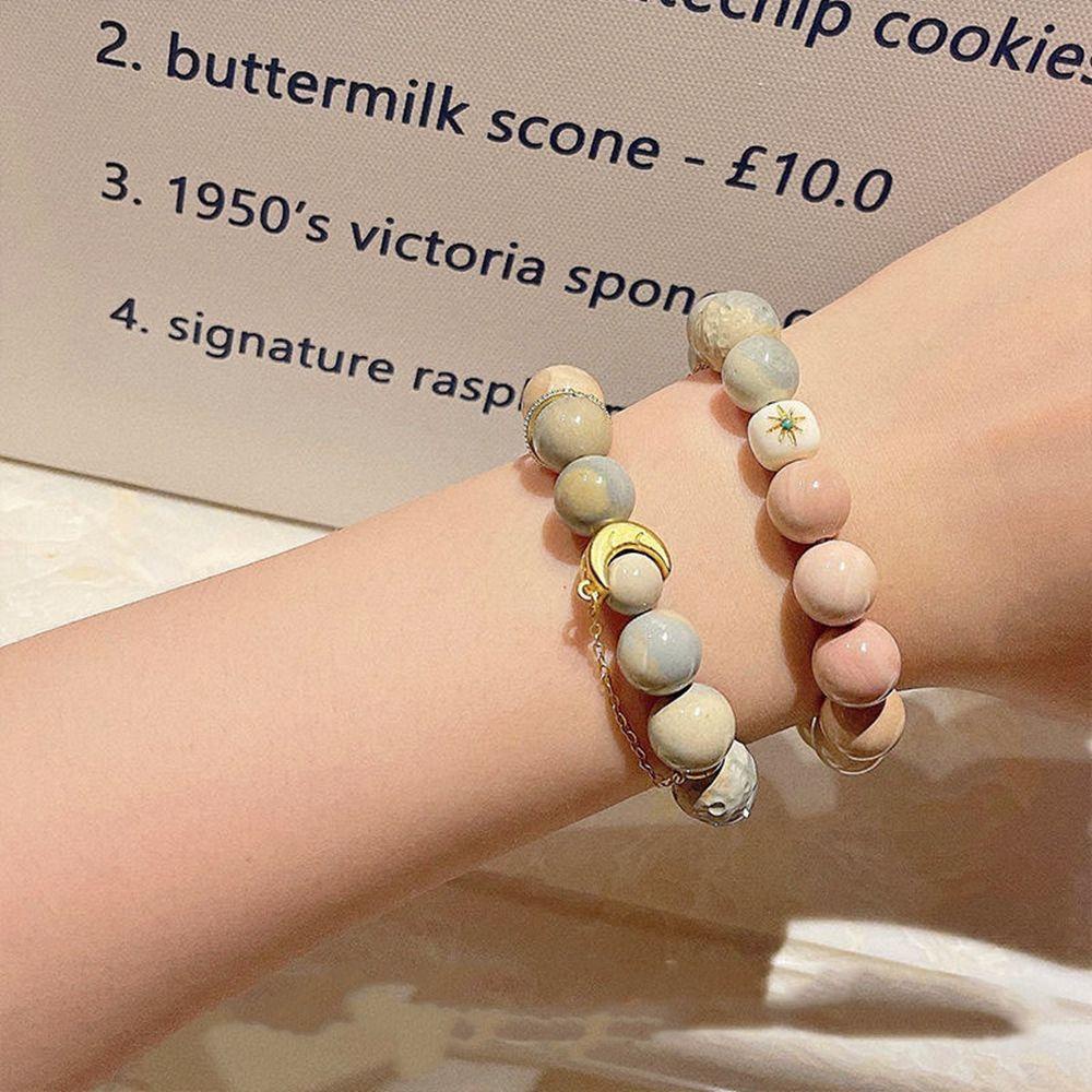 Vòng Đeo Tay Họa Tiết Thỏ Mặt Trăng Mặt Trời Hành Tinh Màu Hồng Dễ Thương Điều Chỉnh Được Phong Cách Hàn Quốc