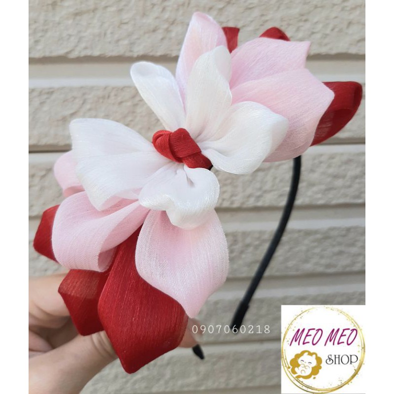 Cài nơ handmade hoa hướng dương màu ombre cho bé gái