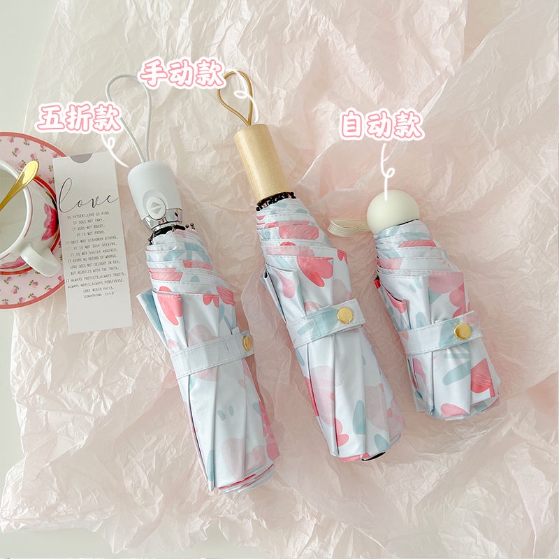 Dù Che Nắng Mini Tự Động Chống Tia UV In Họa Tiết Mèo Dễ Thương