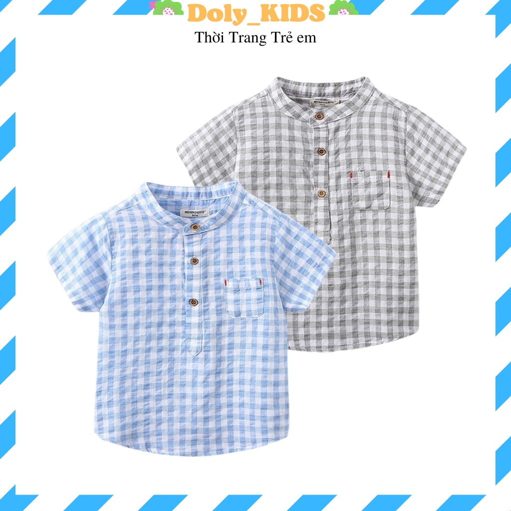 Áo sơ mi cho bé trai DOLY KIDS, Áo cộc tay bé trai kẻ caro cho bé chất liệu thô đũi siêu đẹp cho bé từ 10-28kg