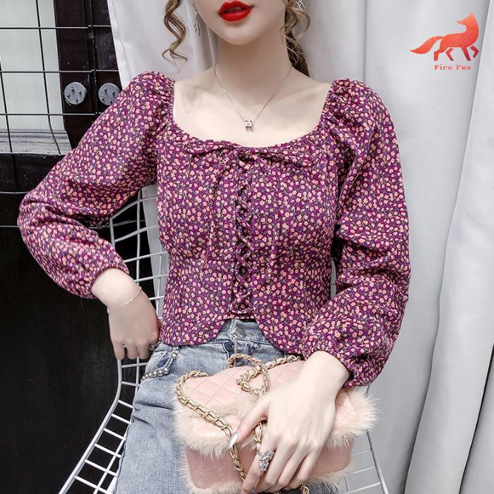 Áo Sơ Mi Tay Phồng Họa Tiết Hoa Thời Trang Cho Nữ