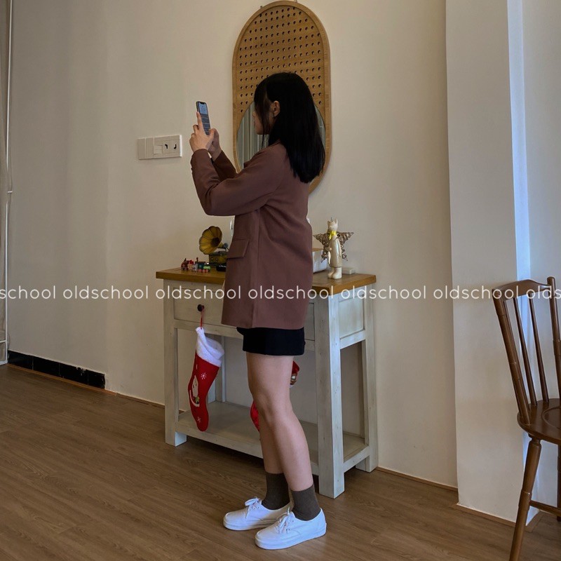 ÁO BLAZER NÂU ĐẤT 2 LỚP (ảnh thật/sẵn)