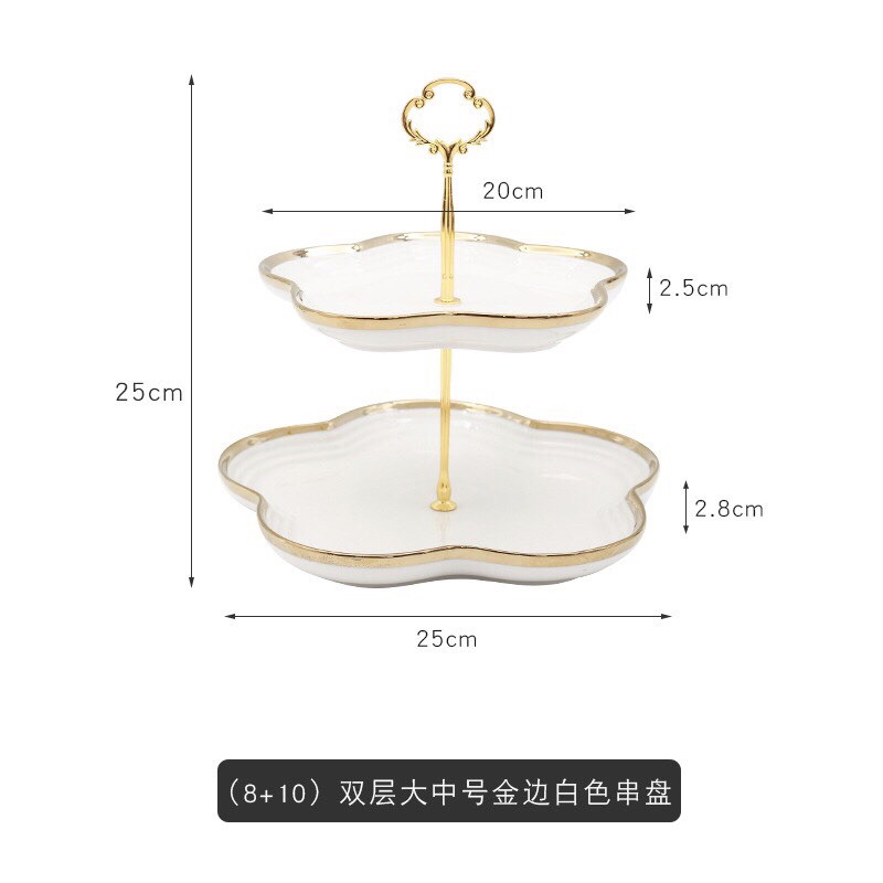 Khay bánh pancake 3 tầng theo phong cách bắc âu sang chảnh - Khay sứ 3 tầng viền vàng sang trọng (nhiều mẫu)