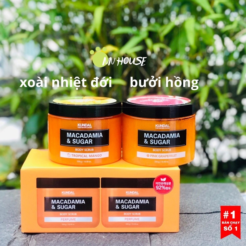 Tẩy da chết body Kundal Macadamia &amp; Sugar Body Scrub dưỡng ẩm, tẩy tế bào chết toàn thân cho cơ thể dạng hạt - NN HOUSE