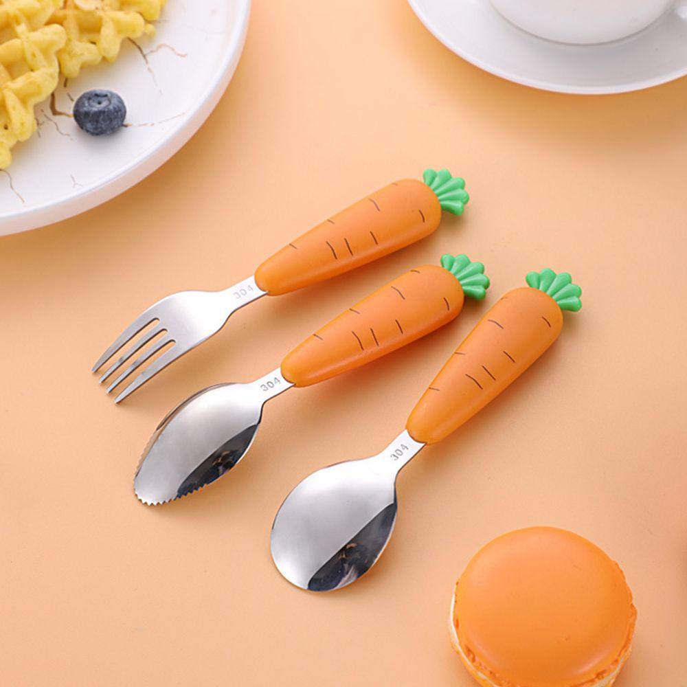 KUNHEV Bộ Muỗng Nĩa Hình Cà Rốt Hoạt Hình Dành Cho Trẻ Em