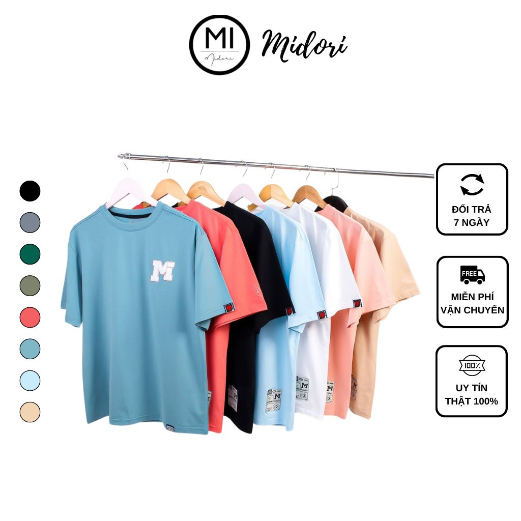 Áo phông tay lỡ form rộng Unisex Thun Nam Nữ Thêu Logo M Cao Cấp Local Brand Mi Midori