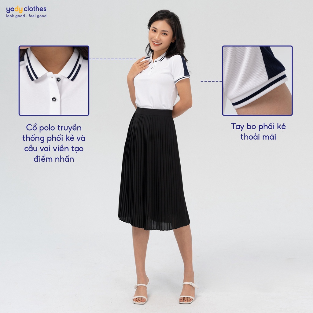 Áo polo thể thao nữ YODY họa tiết viền cổ và vai năng động cá tính APN4398