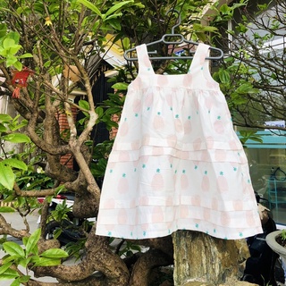 Đầm cho bé gái cổ vuông pli ngang, chất thô cotton thoáng mát, M2029